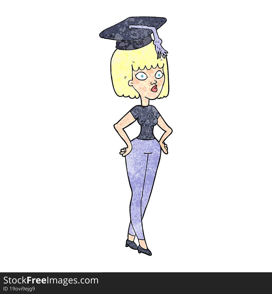 Textured Cartoon Woman With Graduation Cap