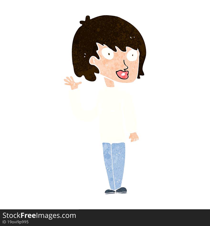 cartoon waving woman