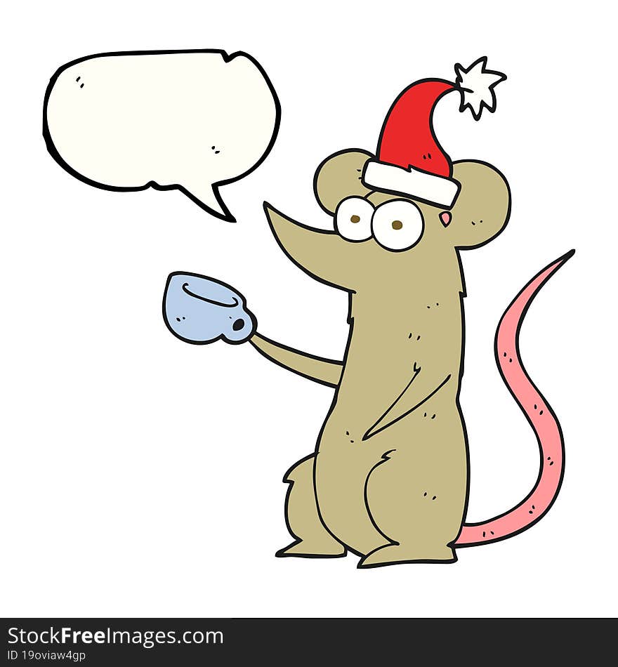 speech bubble cartoon mouse wearing christmas hat