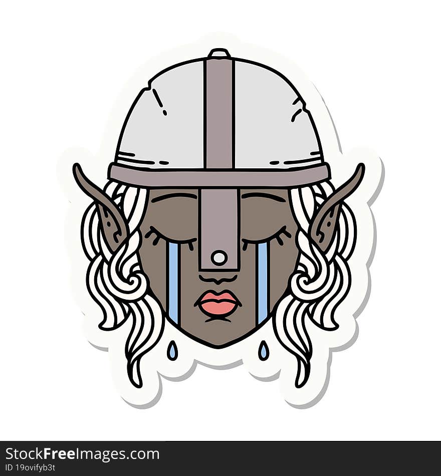 crying elven fighter character face sticker