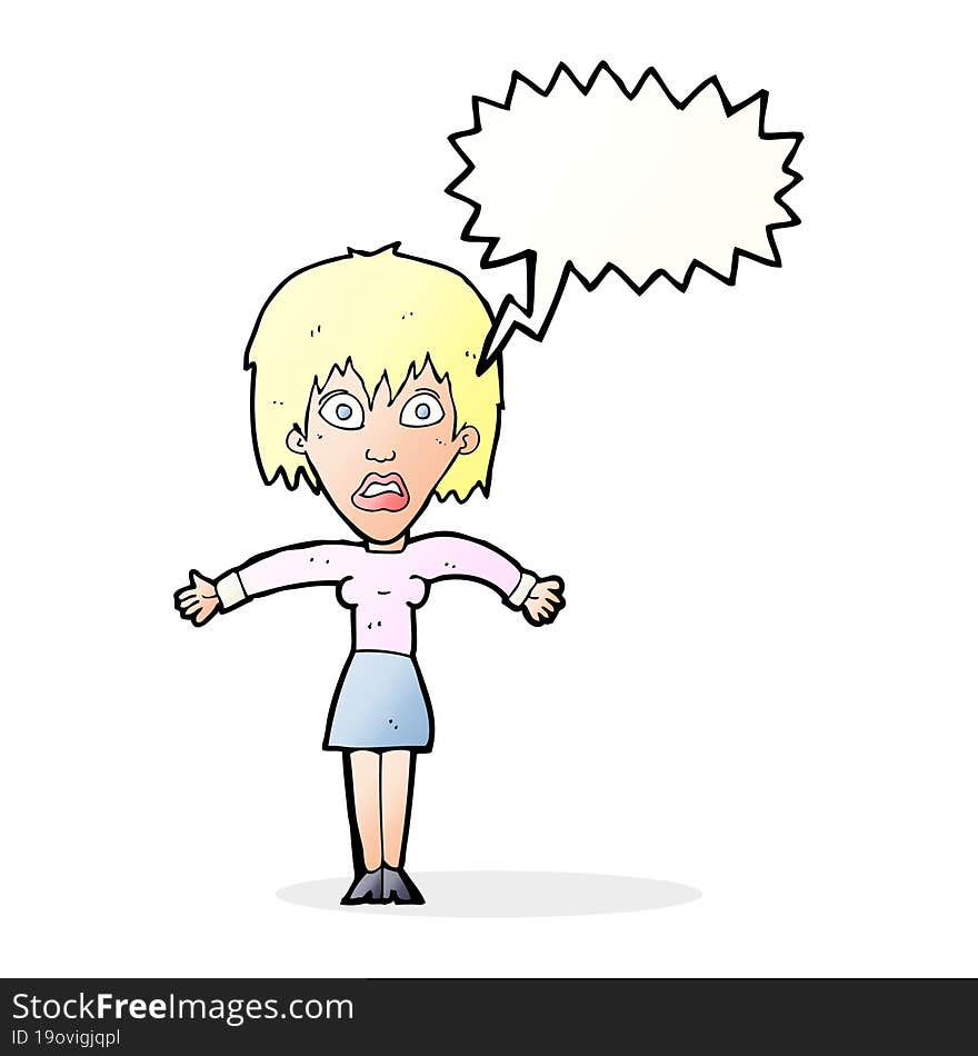 cartoon shocked woman with speech bubble