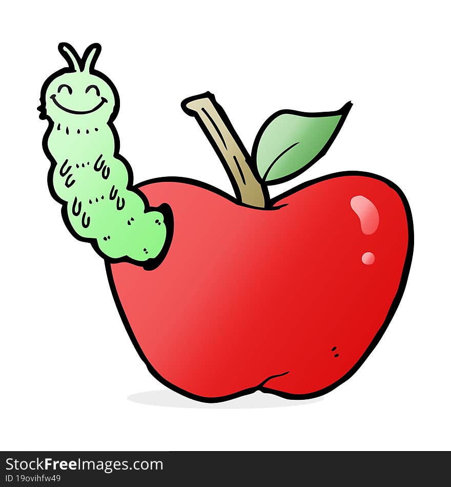 cartoon apple with bug