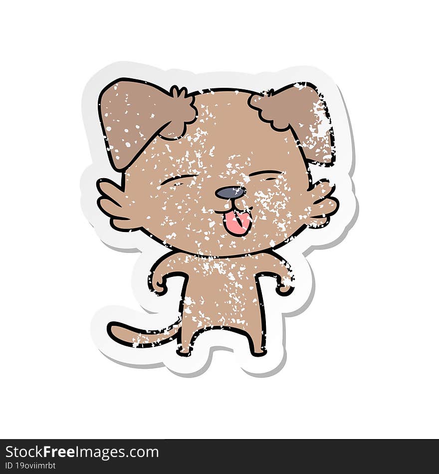 Distressed Sticker Of A Cartoon Dog Sticking Out Tongue