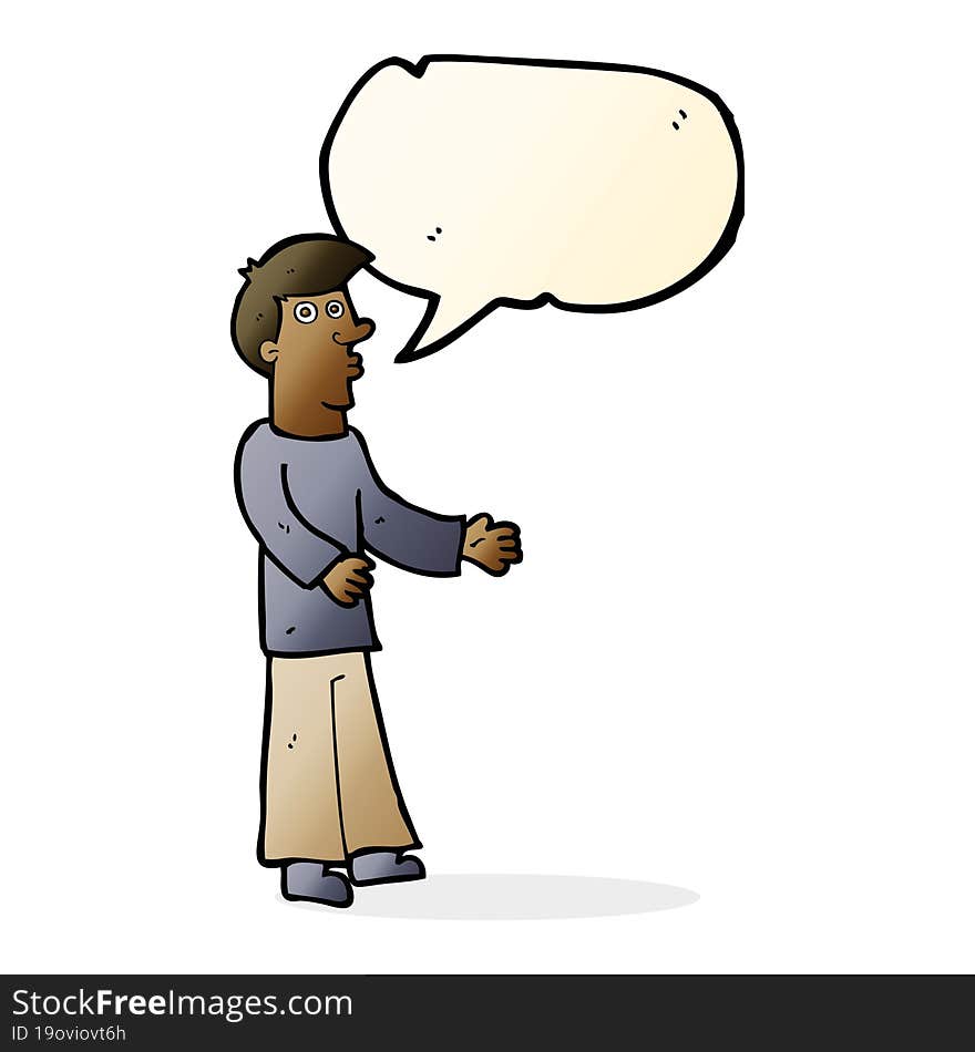 cartoon curious man with speech bubble