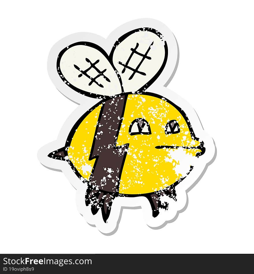 distressed sticker of a cartoon bee