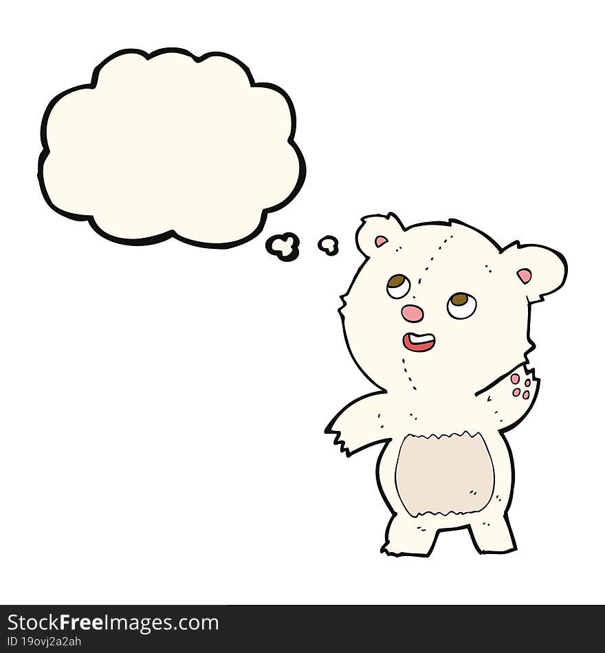 Cartoon Cute Waving Polar Bear Teddy With Thought Bubble