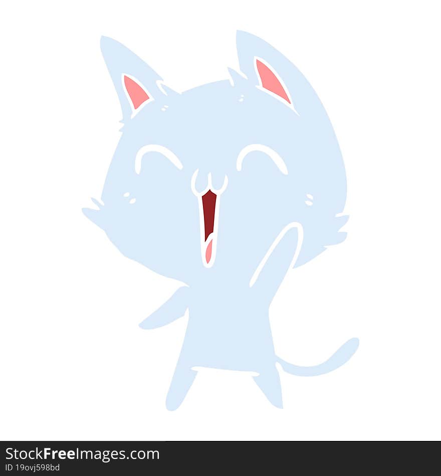 Happy Flat Color Style Cartoon Cat Meowing