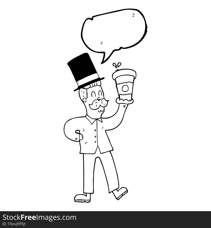 Speech Bubble Cartoon Man With Coffee Cup