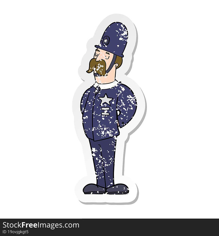 Distressed Sticker Of A Cartoon Policeman