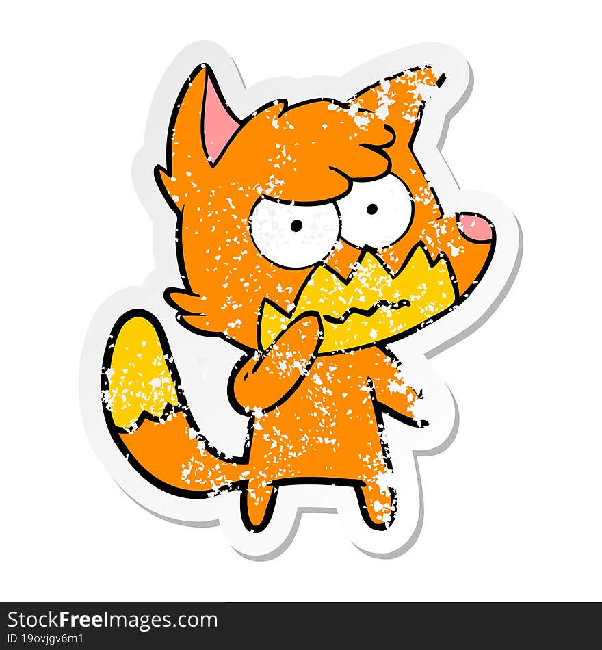 distressed sticker of a cartoon annoyed fox