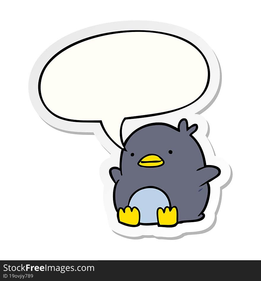 Cute Cartoon Penguin And Speech Bubble Sticker