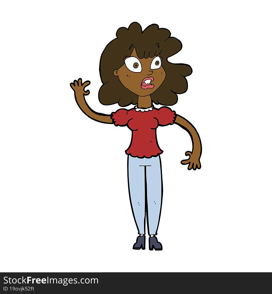 Cartoon Worried Woman Waving