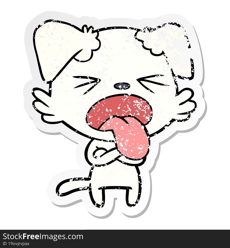 distressed sticker of a cartoon disgusted dog