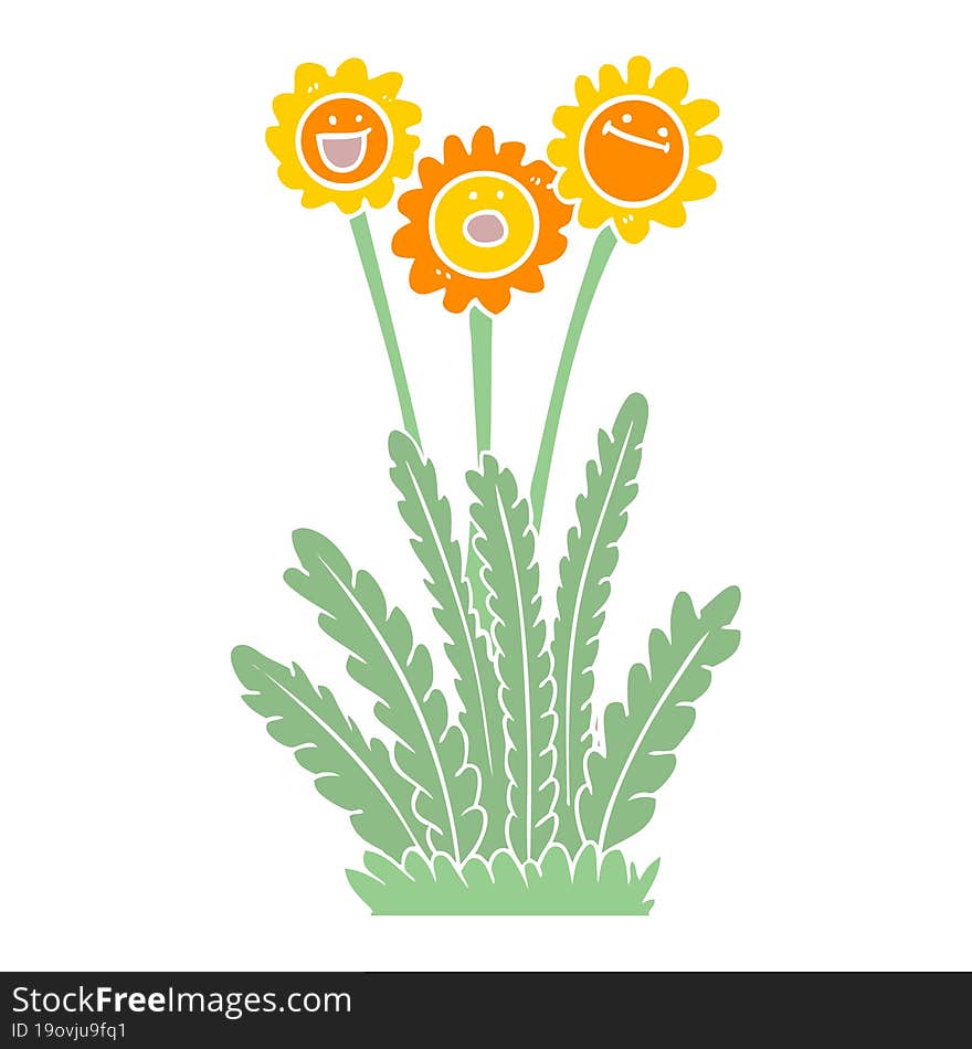 flat color style cartoon happy flowers