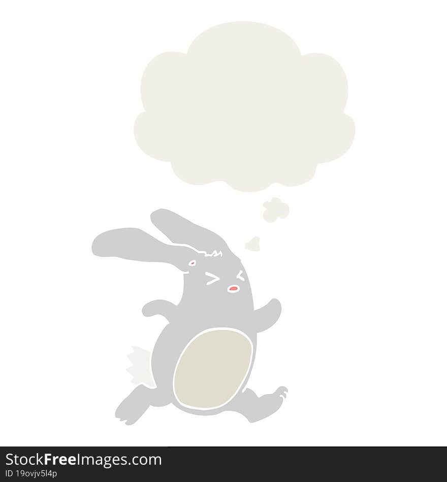 cartoon rabbit and thought bubble in retro style