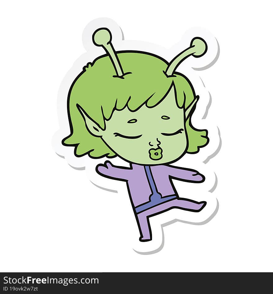 sticker of a cartoon alien girl