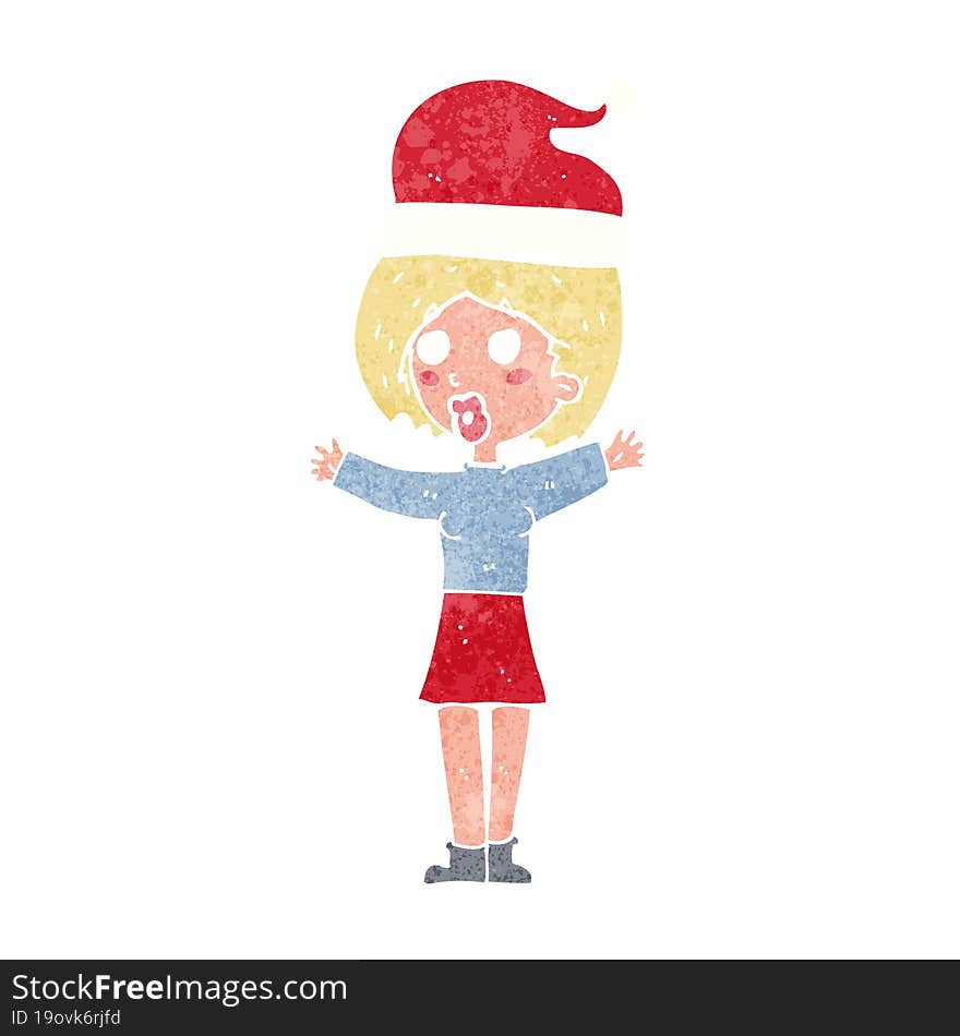 cartoon woman wearing a christmas hat. cartoon woman wearing a christmas hat