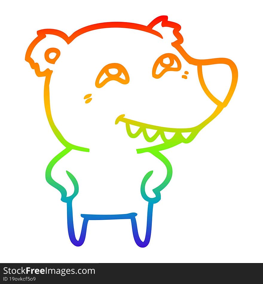 Rainbow Gradient Line Drawing Cartoon Bear Showing Teeth