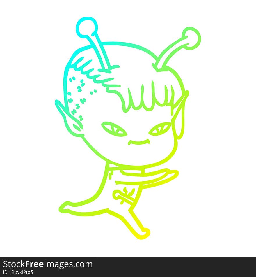 Cold Gradient Line Drawing Cute Cartoon Alien Girl