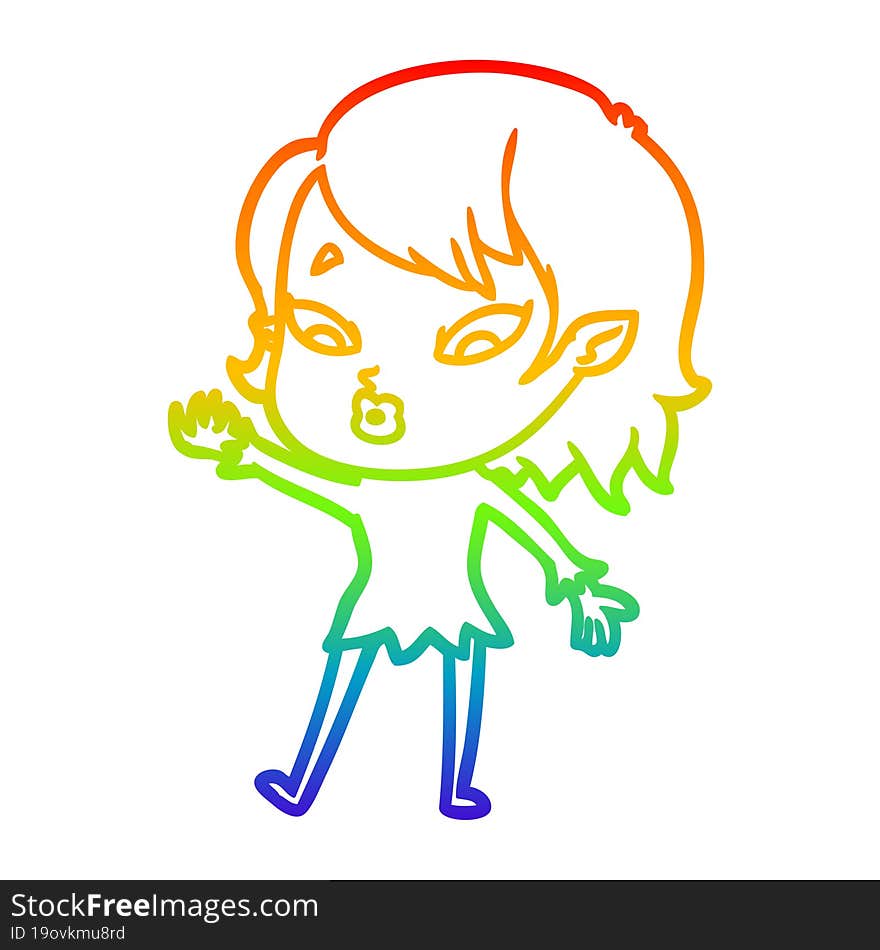 rainbow gradient line drawing cute cartoon vampire girl