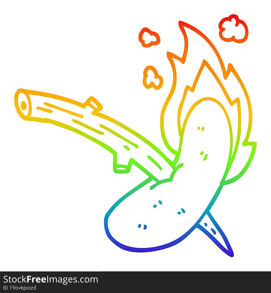 rainbow gradient line drawing of a cartoon hot dog