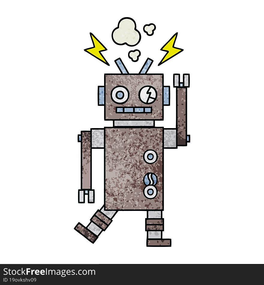 retro grunge texture cartoon malfunctioning robot