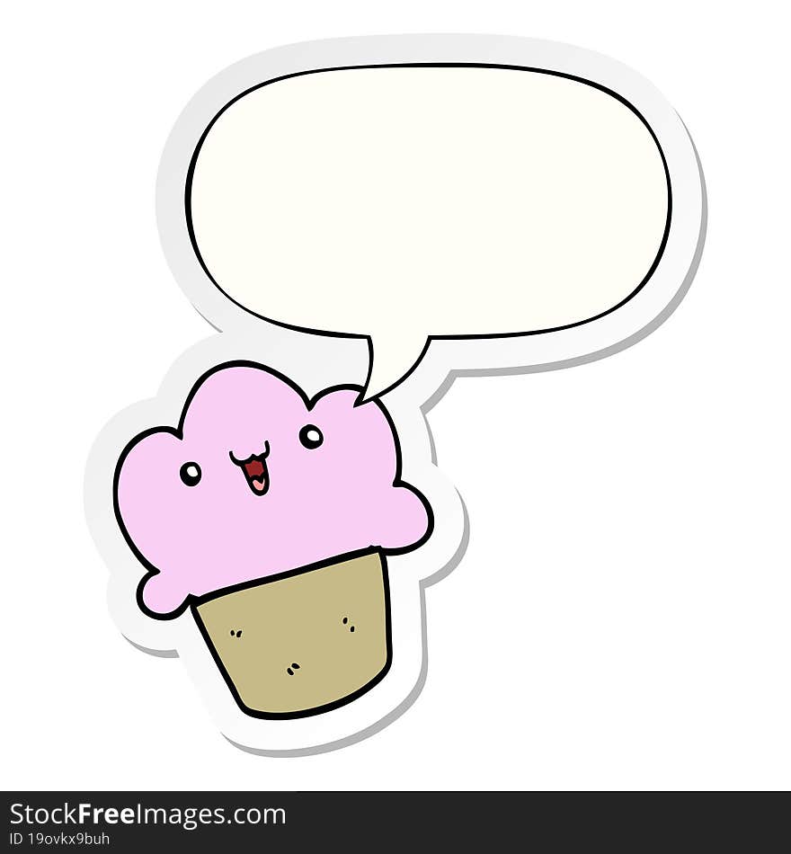 Cartoon Cupcake And Face And Speech Bubble Sticker