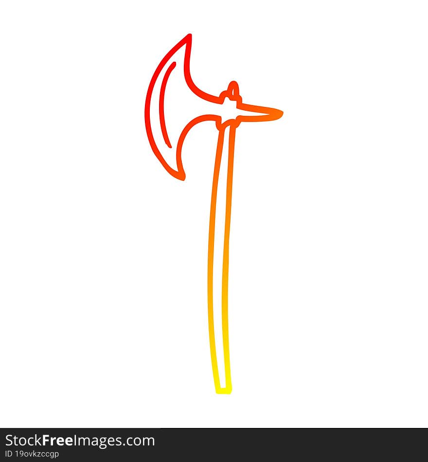 warm gradient line drawing of a cartoon medieval axe