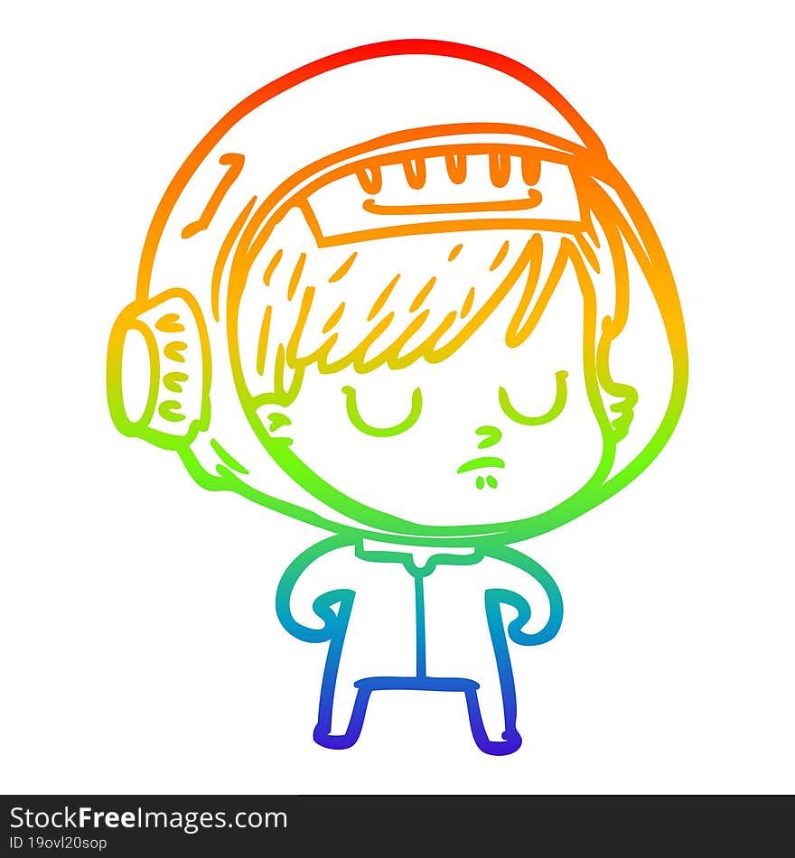 Rainbow Gradient Line Drawing Cartoon Astronaut Woman