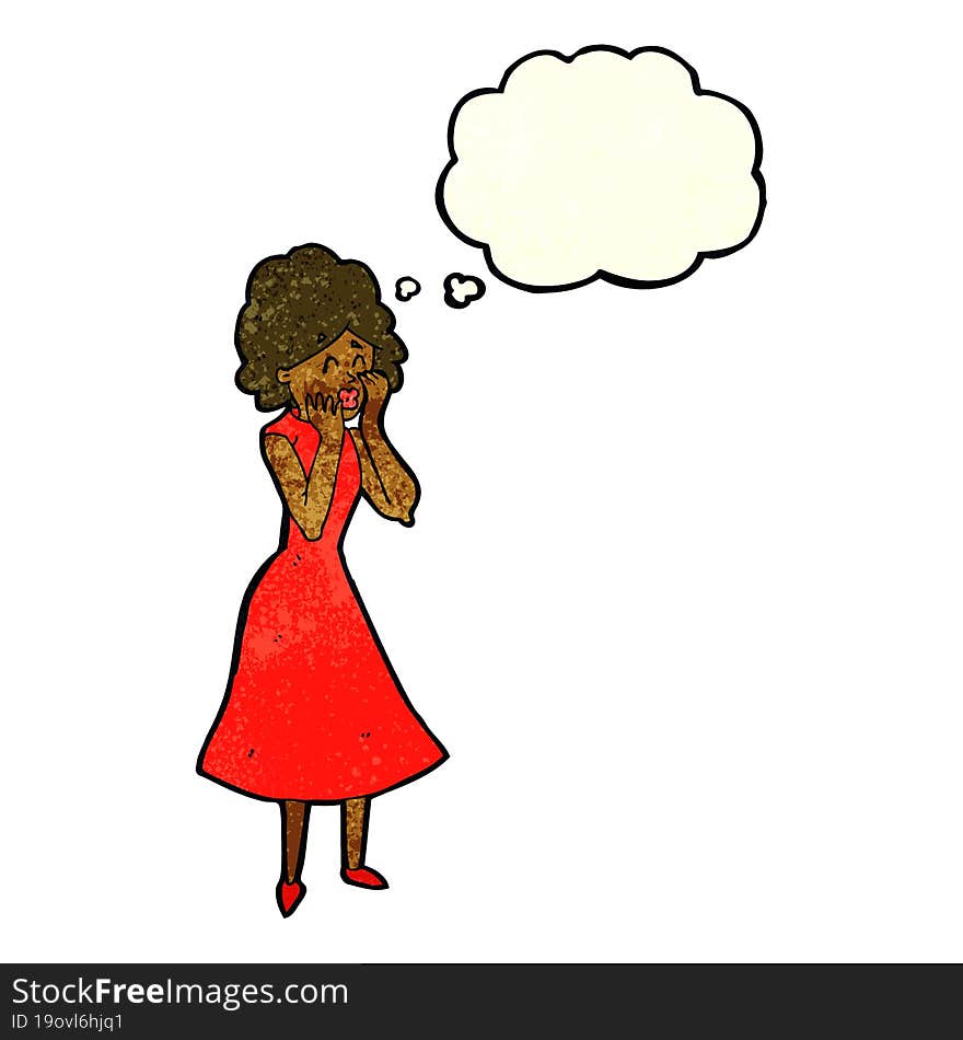 cartoon worried woman with thought bubble