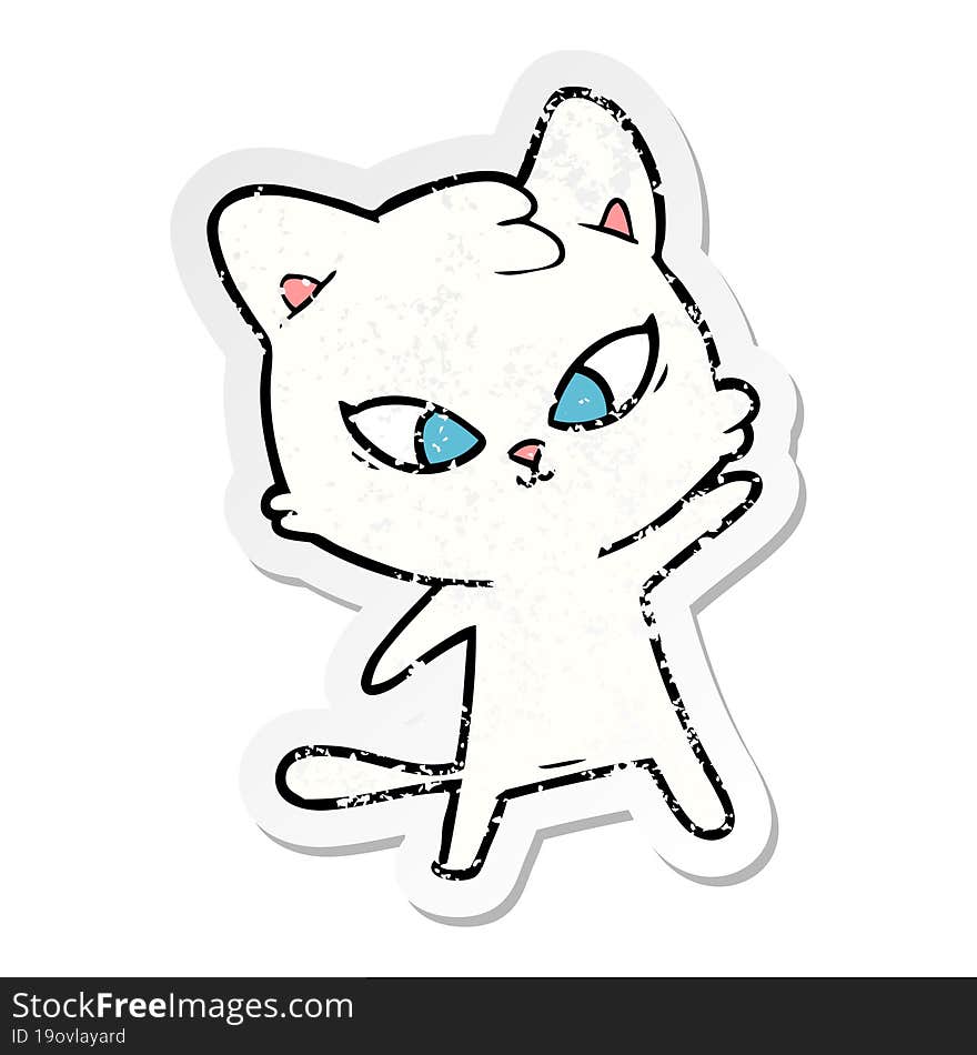 distressed sticker of a cute cartoon cat