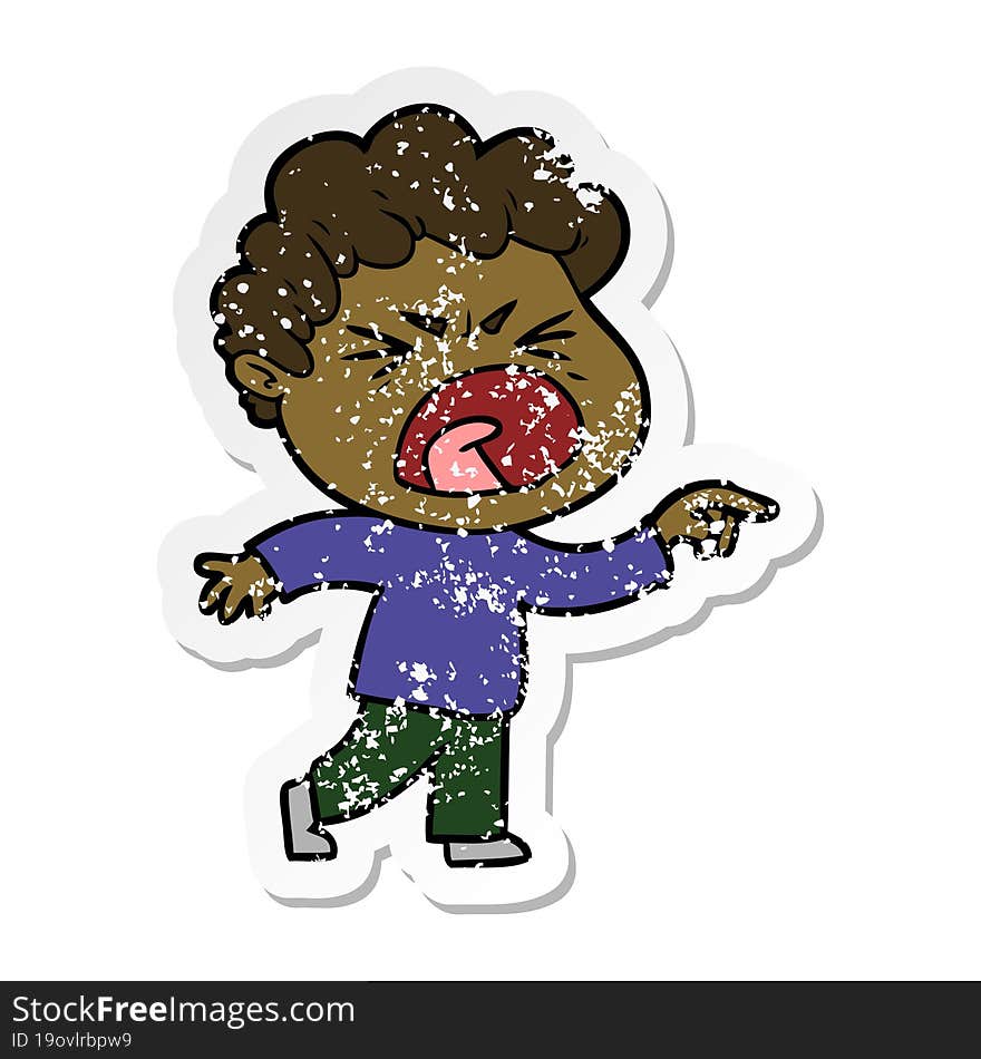 distressed sticker of a cartoon furious man