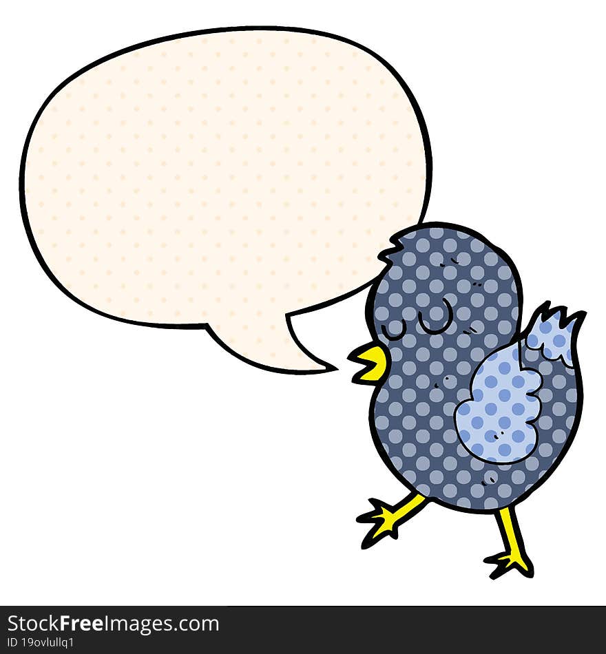 cartoon bird with speech bubble in comic book style