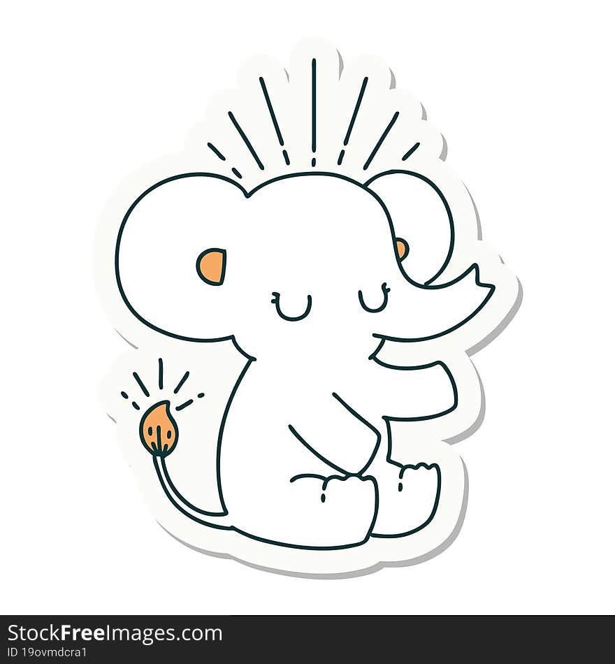 Sticker Of Tattoo Style Cute Elephant