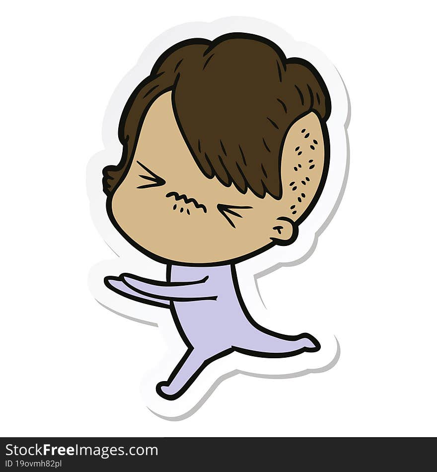 Sticker Of A Cartoon Annoyed Hipster Girl