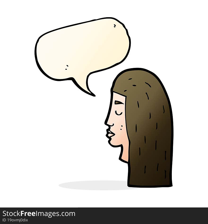 cartoon female face profile with speech bubble