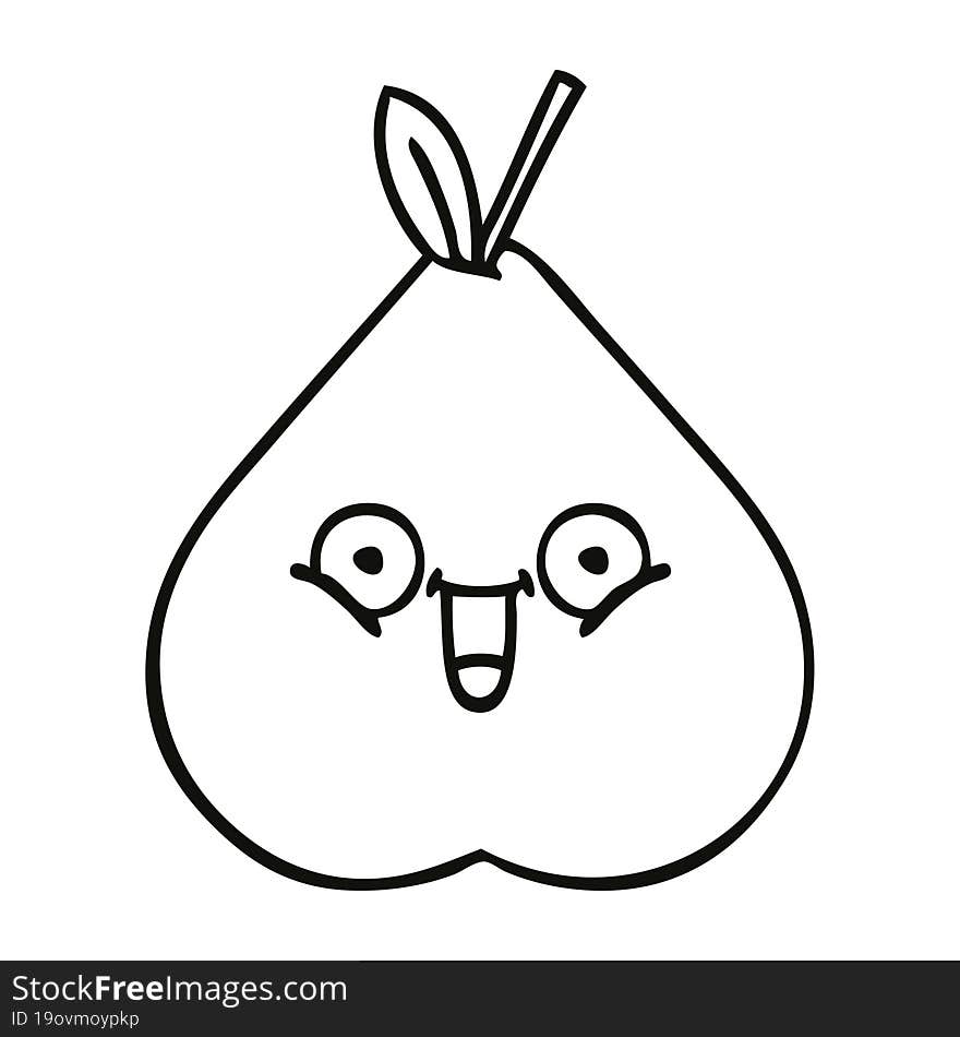 line drawing cartoon of a green pear