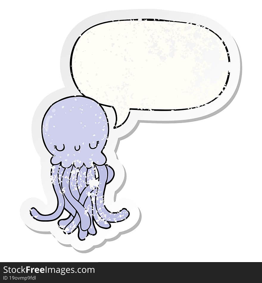 cute cartoon jellyfish and speech bubble distressed sticker