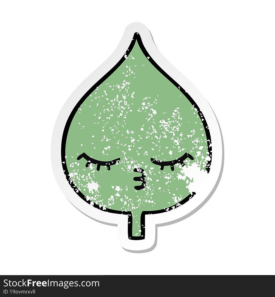 distressed sticker of a cute cartoon expressional leaf