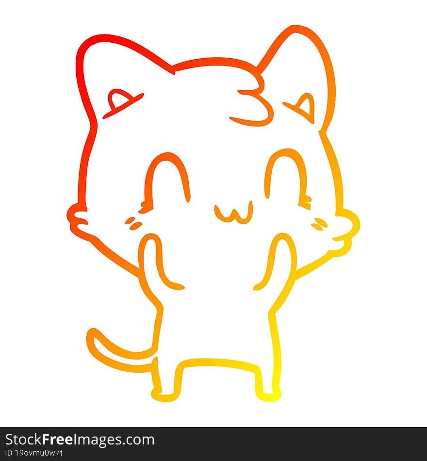 warm gradient line drawing cartoon happy cat