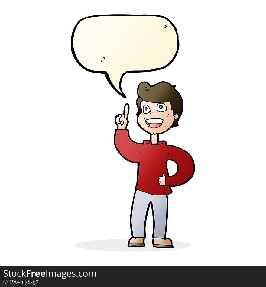 Cartoon Boy With Great Idea With Speech Bubble