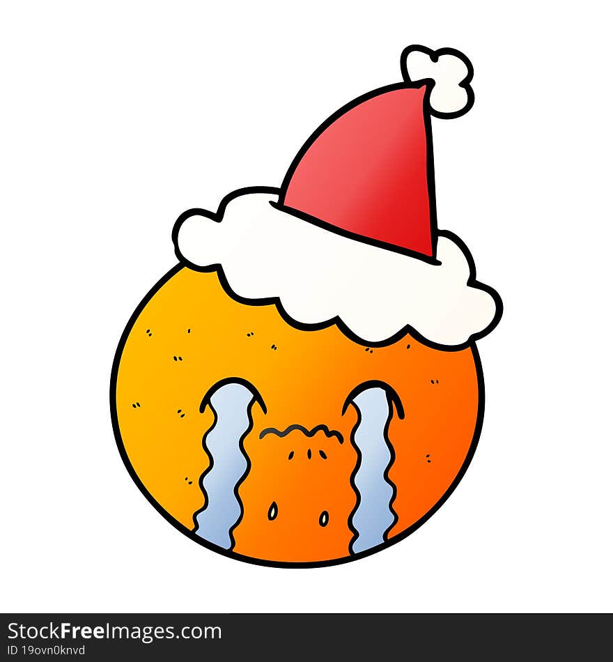 hand drawn gradient cartoon of a orange wearing santa hat