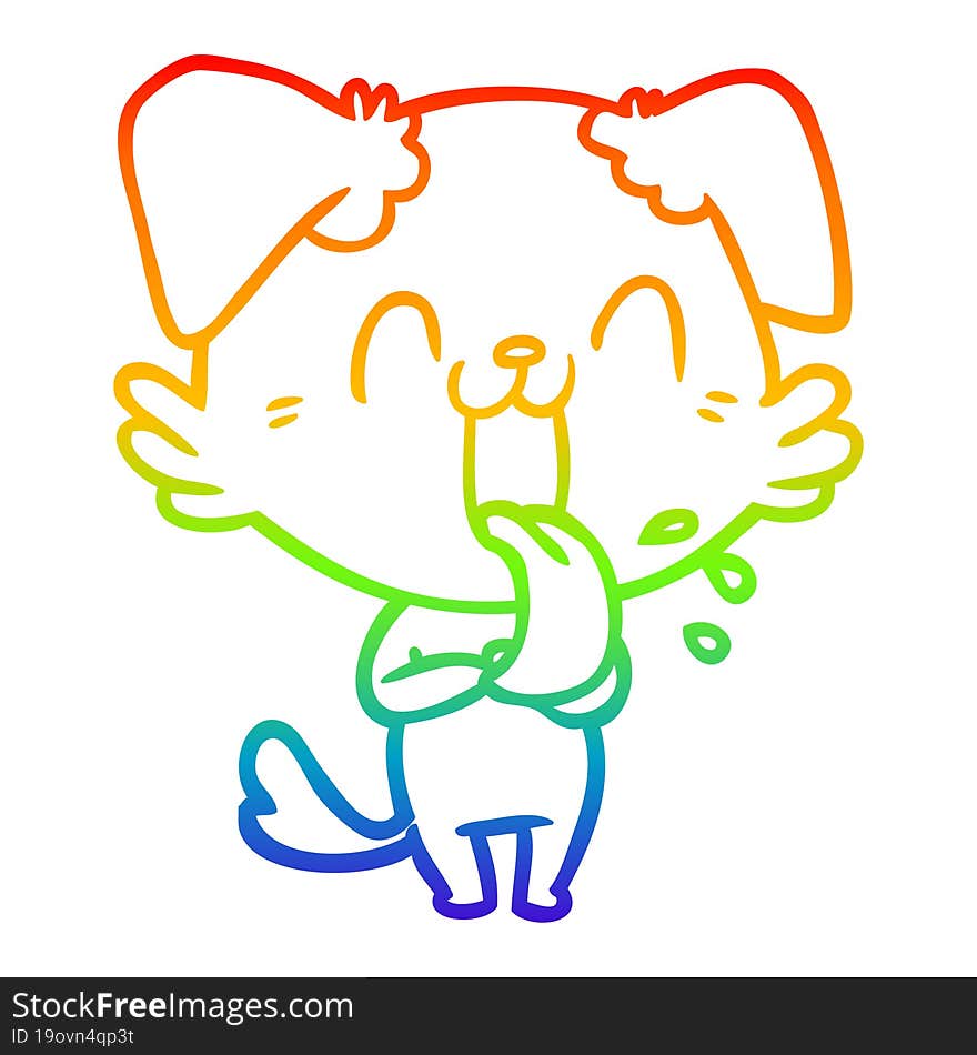 rainbow gradient line drawing of a cartoon panting dog