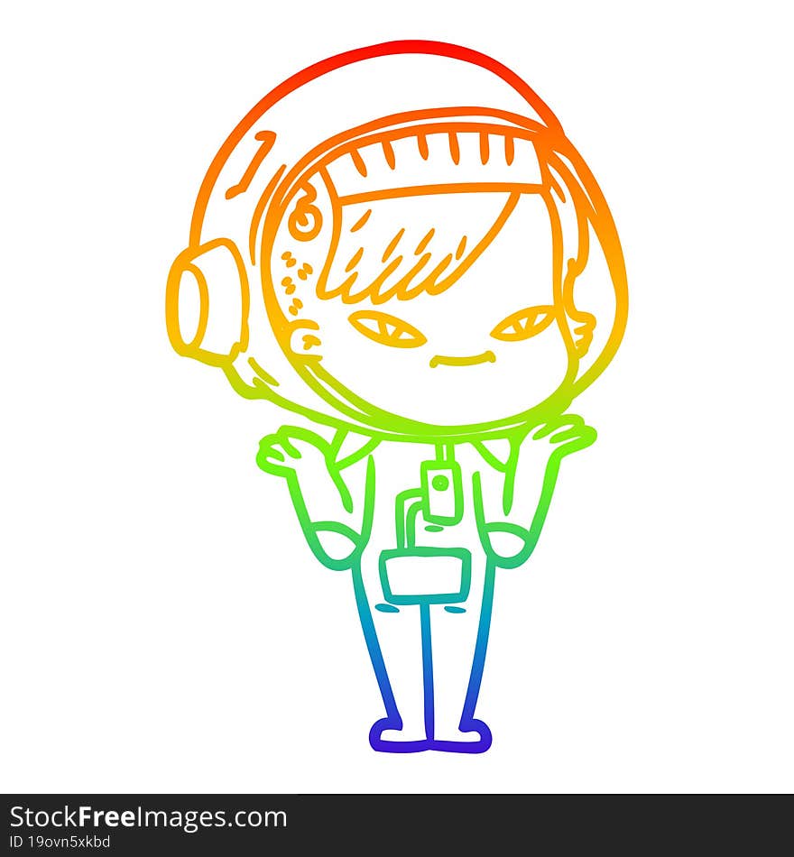 Rainbow Gradient Line Drawing Cartoon Astronaut Woman