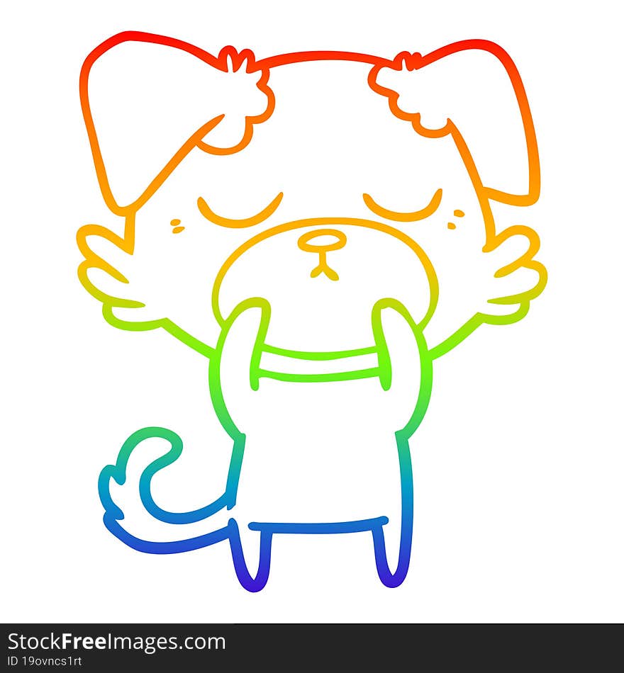 rainbow gradient line drawing of a cute cartoon dog