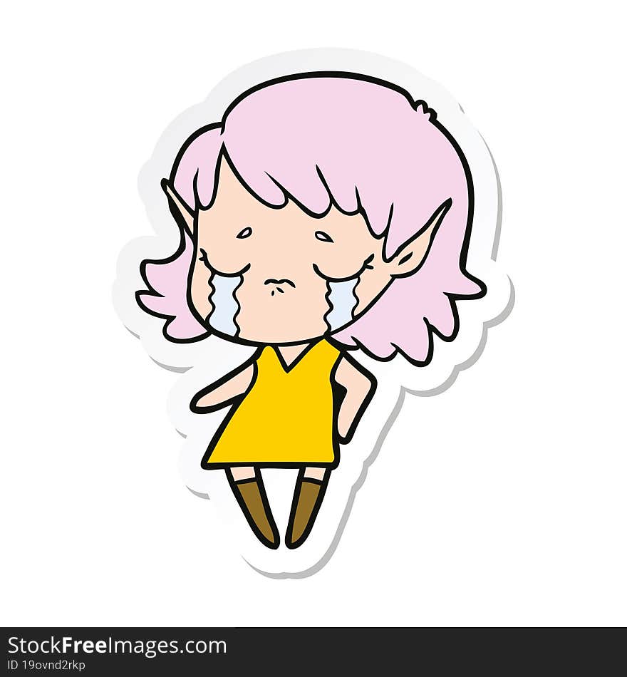 sticker of a crying cartoon elf girl