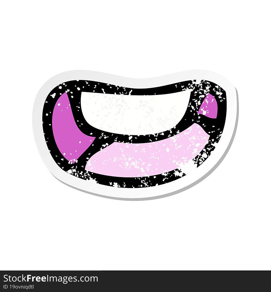 retro distressed sticker of a cartoon happy mouth