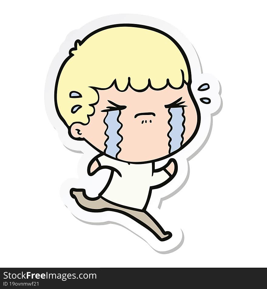 sticker of a cartoon man crying