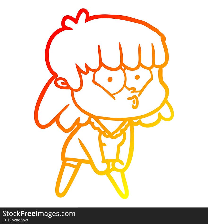 Warm Gradient Line Drawing Cartoon Whistling Girl