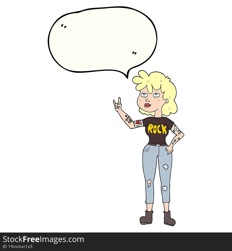 freehand drawn speech bubble cartoon rocker girl